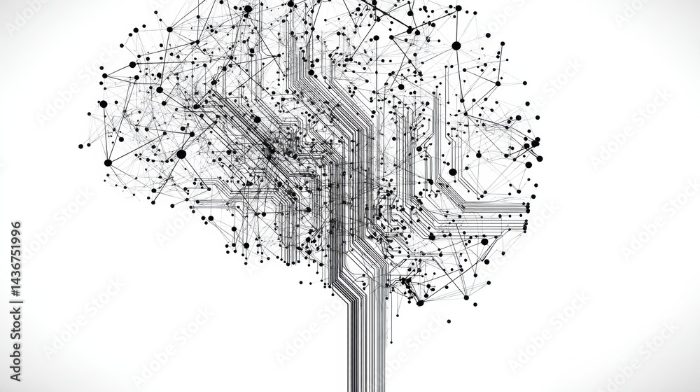 Poster Minimal Brain Icon Created With Interconnected Circuits Showcases Technology and Innovation in Modern Design