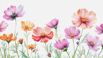 watercolor botanical Cosmos flowers texture template background.Elegant wedding invitation card background . Minimal hand painted Design for wedding or Valentine's Day