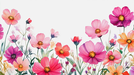 watercolor botanical Cosmos flowers texture template background.Elegant wedding invitation card background . Minimal hand painted Design for wedding or Valentine's Day