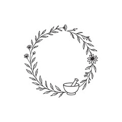 Fototapeta premium laurel wreath with mortar and pestle vector