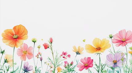 watercolor botanical Cosmos flowers texture template background.Elegant wedding invitation card background . Minimal hand painted Design for wedding or Valentine's Day