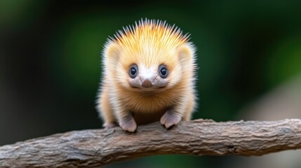 Naklejka premium Adorable Baby Hedgehog on Branch