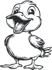 Cartoon illustration of a happy cute duck with open beak and expressive eyes