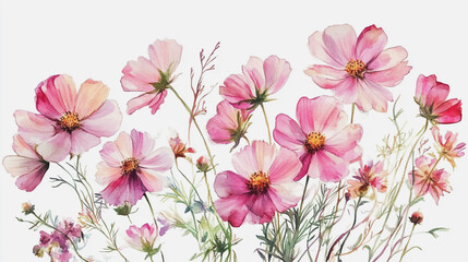 watercolor botanical Cosmos flowers texture template background.Elegant wedding invitation card background . Minimal hand painted Design for wedding or Valentine's Day