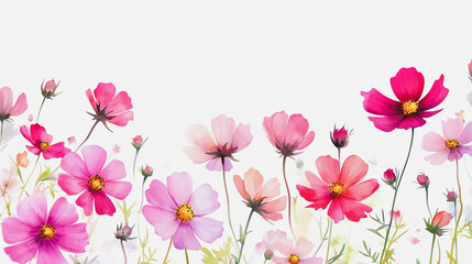 Fototapeta premium watercolor botanical Cosmos flowers texture template background.Elegant wedding invitation card background . Minimal hand painted Design for wedding or Valentine's Day