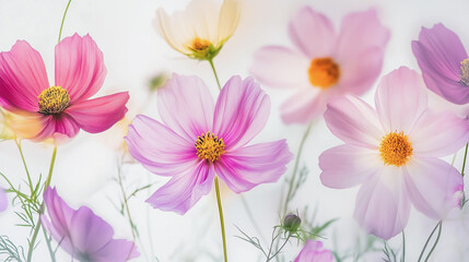 watercolor botanical Cosmos flowers texture template background.Elegant wedding invitation card background . Minimal hand painted Design for wedding or Valentine's Day