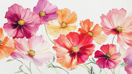 watercolor botanical Cosmos flowers texture template background.Elegant wedding invitation card background . Minimal hand painted Design for wedding or Valentine's Day