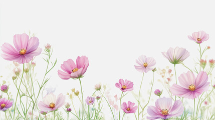 watercolor botanical Cosmos flowers texture template background.Elegant wedding invitation card background . Minimal hand painted Design for wedding or Valentine's Day