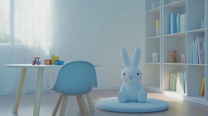 Playful bunny in bright child's room