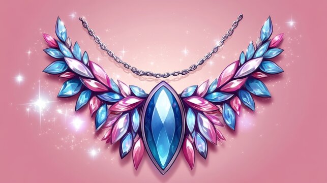 Illustration of the Cosmic Talisman, a mystical amulet boasting a glowing blue gemstone, placed against a celestial starfield background