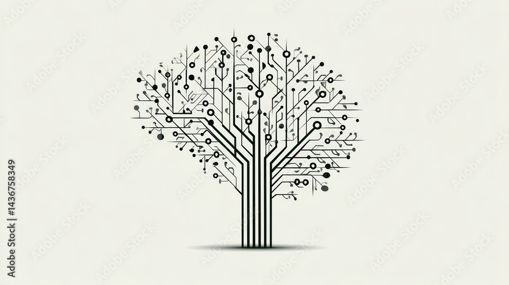 Poster Minimal Brain Icon Created With Tiny Connected Circuits Representing Innovative Technology and Neural Networks in a Modern Design