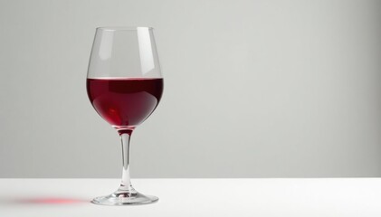 Single glass of red wine, pristine white setting, food photography, isolated