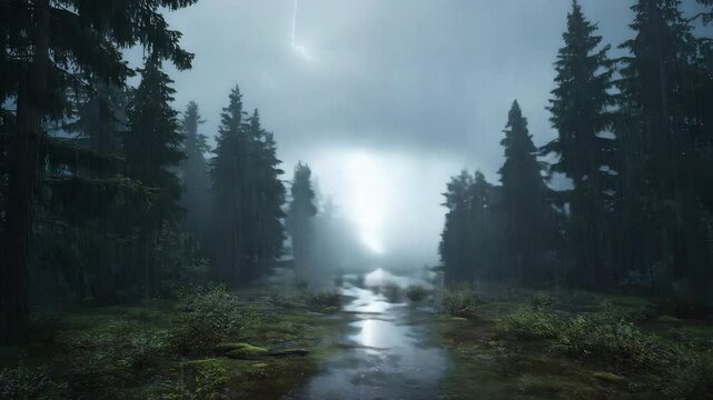  Rain falling thunderclouds and tree