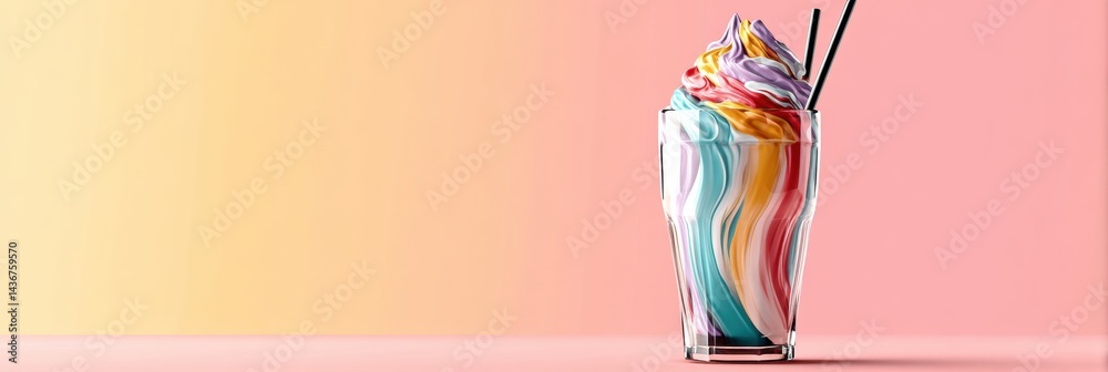 Aufkleber colorful whipped topping atop a milkshake in a minimal style setting with pastel backgrounds