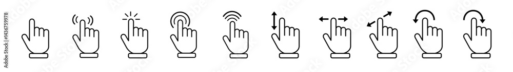 Poster computer mouse cursor icon set with arrows, hand pointers, click effects, and loading symbols. perfe