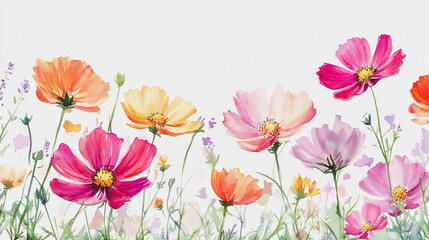 Fototapeta premium watercolor botanical Cosmos flowers texture template background.Elegant wedding invitation card background . Minimal hand painted Design for wedding or Valentine's Day