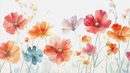 watercolor botanical Cosmos flowers texture template background.Elegant wedding invitation card background . Minimal hand painted Design for wedding or Valentine's Day