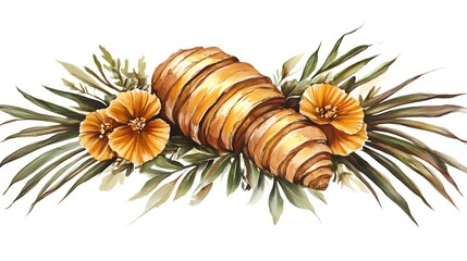 Ginger Root with Leaves Isolated on White Background for Design