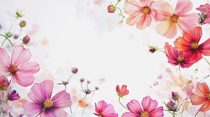 watercolor botanical Cosmos flowers texture template background.Elegant wedding invitation card background . Minimal hand painted Design for wedding or Valentine's Day