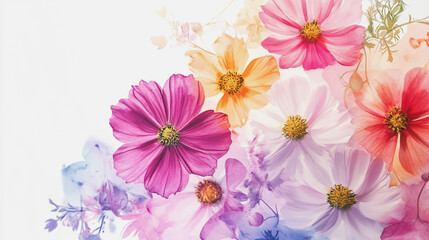 watercolor botanical Cosmos flowers texture template background.Elegant wedding invitation card background . Minimal hand painted Design for wedding or Valentine's Day