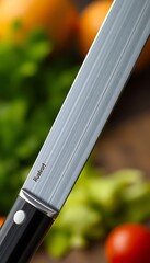 knife on a cutting board next to some vegetables