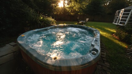 Fototapeta premium A bubbling hot tub in a backyard