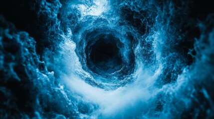 Abyssal Surge’ is an illustration depicting a massive and mysterious deep-sea ocean whirlpool with powerful swirling water currents in a photo