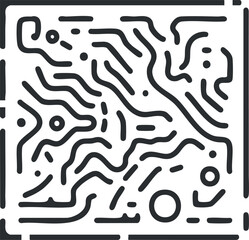 Abstract black and white pattern with flowing lines and dots creating a modern decorative design