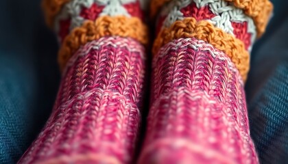 Fototapeta premium close up of a person's legs wearing knitted socks