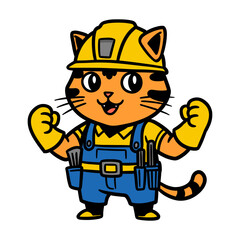 cat construction worker, builder mascot illustration