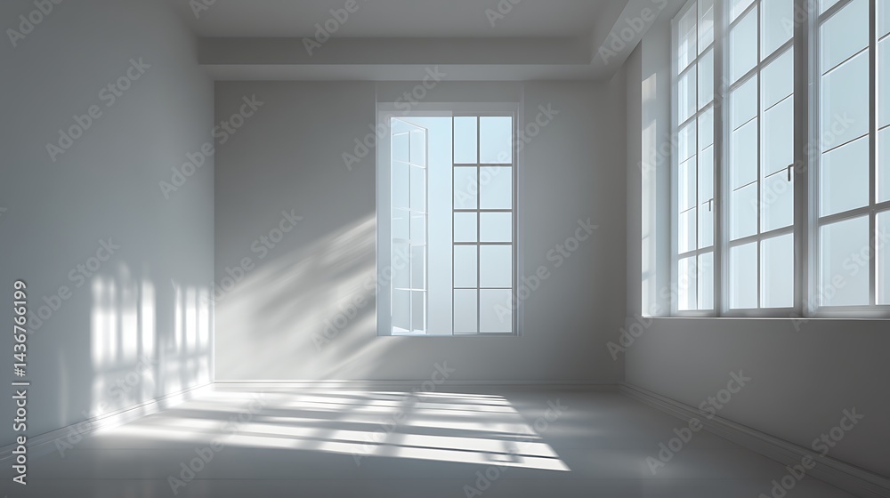Aufkleber a clean, white room with sunlight streaming in through the window, casting shadows on an empty wall