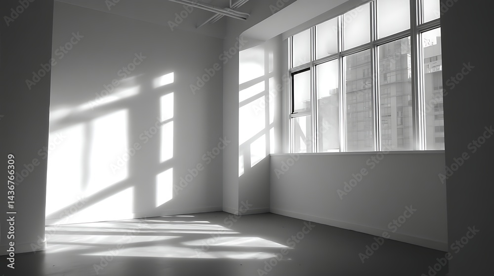 Aufkleber a clean, white room with sunlight streaming in through the window, casting shadows on an empty wall