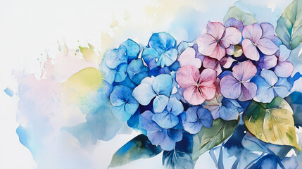 watercolor botanical Hydrangea flowers texture template background.Elegant wedding invitation card background . Minimal hand painted Design for wedding or Valentine's Day