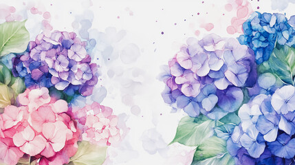 watercolor botanical Hydrangea flowers texture template background.Elegant wedding invitation card background . Minimal hand painted Design for wedding or Valentine's Day