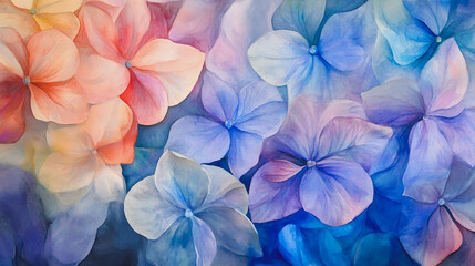 watercolor botanical Hydrangea flowers texture template background.Elegant wedding invitation card background . Minimal hand painted Design for wedding or Valentine's Day