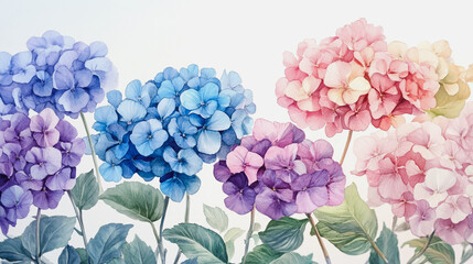 watercolor botanical Hydrangea flowers texture template background.Elegant wedding invitation card background . Minimal hand painted Design for wedding or Valentine's Day