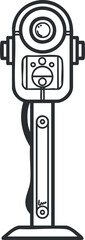 Black and white line illustration of a surveillance security camera on stand for monitoring