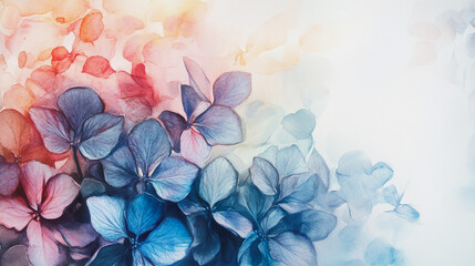 watercolor botanical Hydrangea flowers texture template background.Elegant wedding invitation card background . Minimal hand painted Design for wedding or Valentine's Day