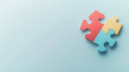 Obraz premium Colorful puzzle pieces on light blue background for problem solving illustration