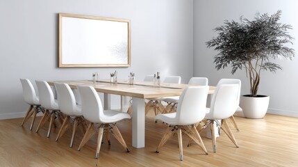 Conference room with table, chairs and plant