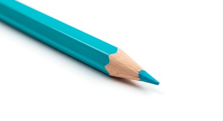 Close-up of a Turquoise Colored Pencil on a White Background