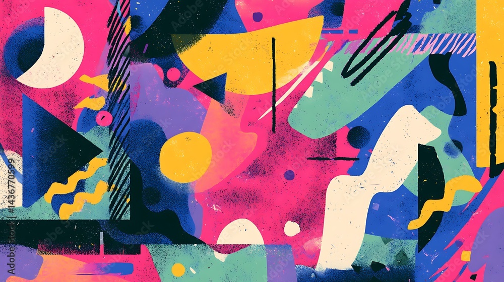 Aufkleber a colorful abstract background with a lot of different shapes and colors, risograph effect, trendy r