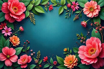 Fototapeta premium Intricate floral tapestry, vibrant blooms & lush leaves, rich, woven, pattern