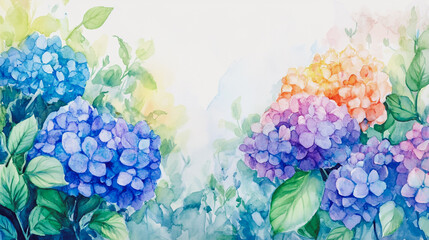 watercolor botanical Hydrangea flowers texture template background.Elegant wedding invitation card background . Minimal hand painted Design for wedding or Valentine's Day