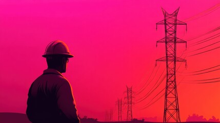 Lone Energy Worker at Sunset