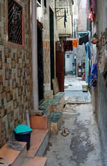 housing area at the dharavi slum in mumbai, india