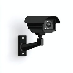 Black security camera monitoring white background. AI Generative