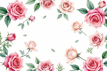 Delicate watercolor roses & leaves, repeating pattern , romance, flower pattern