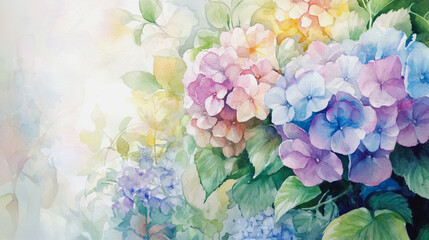 watercolor botanical Hydrangea flowers texture template background.Elegant wedding invitation card background . Minimal hand painted Design for wedding or Valentine's Day
