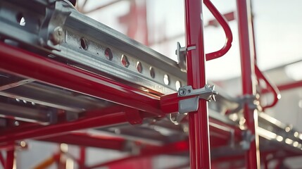 Close-Up of Red Industrial Scaffolding Structure